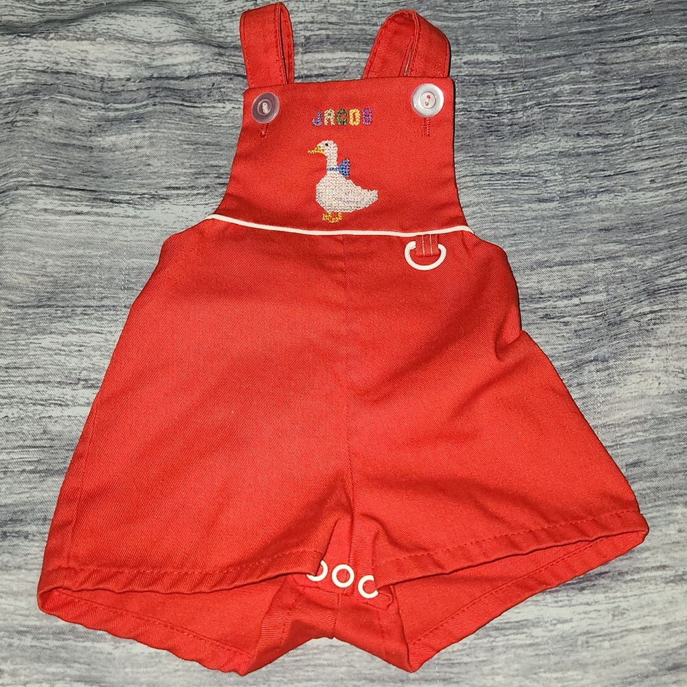 Vintage Red Baby Romper 12M Jacob Duck Goose Cross Stich Adorable Kids Outfit‎
